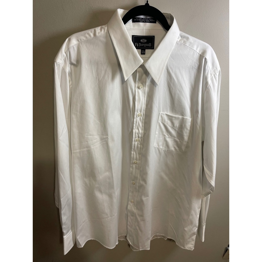 FR Tripler & Co Mens White 80s 2-Ply Pinpoint Oxford Dress Shirt 17.5 34/35